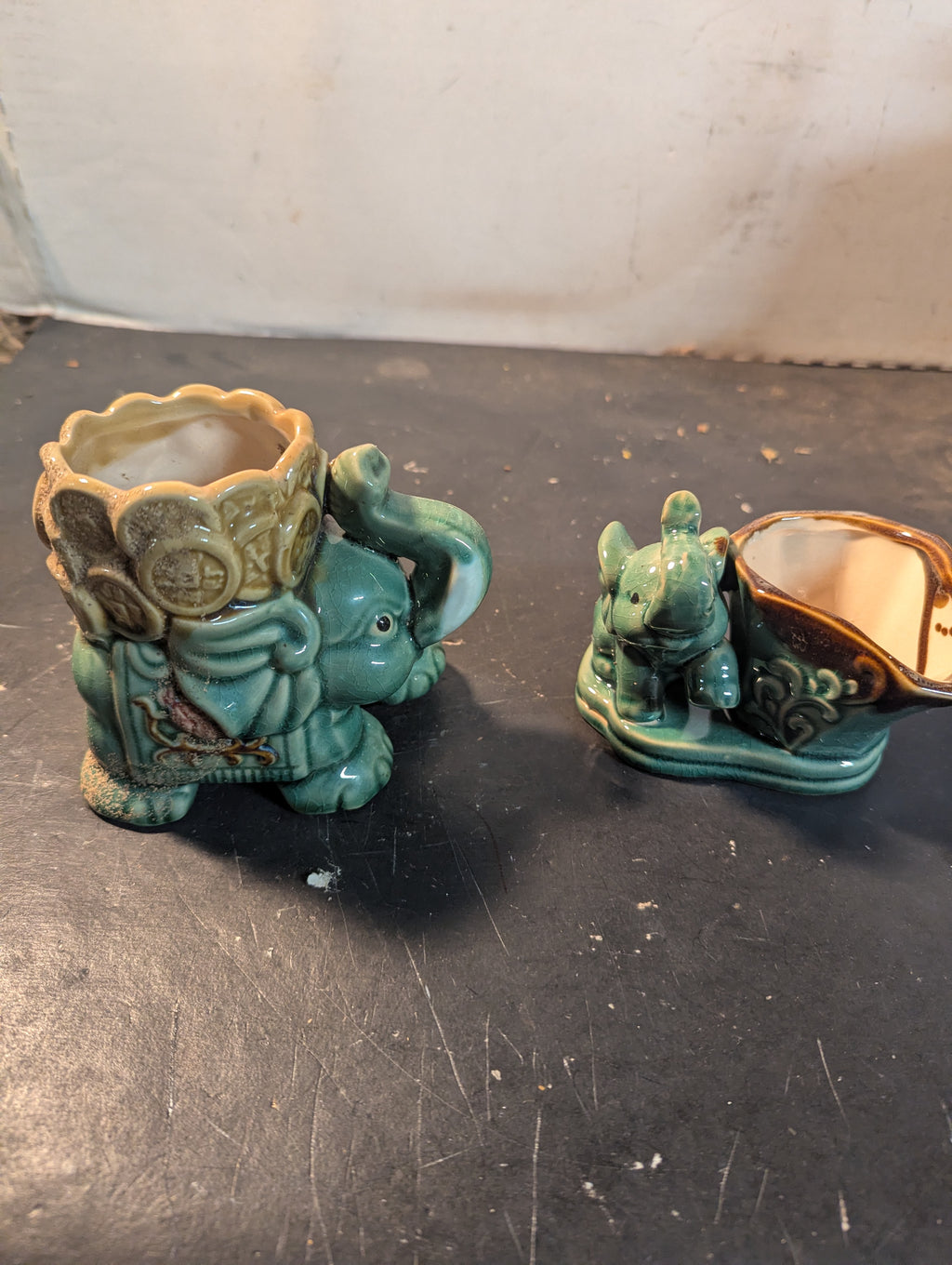 Vintage Ceramic Elephant Planter Set –