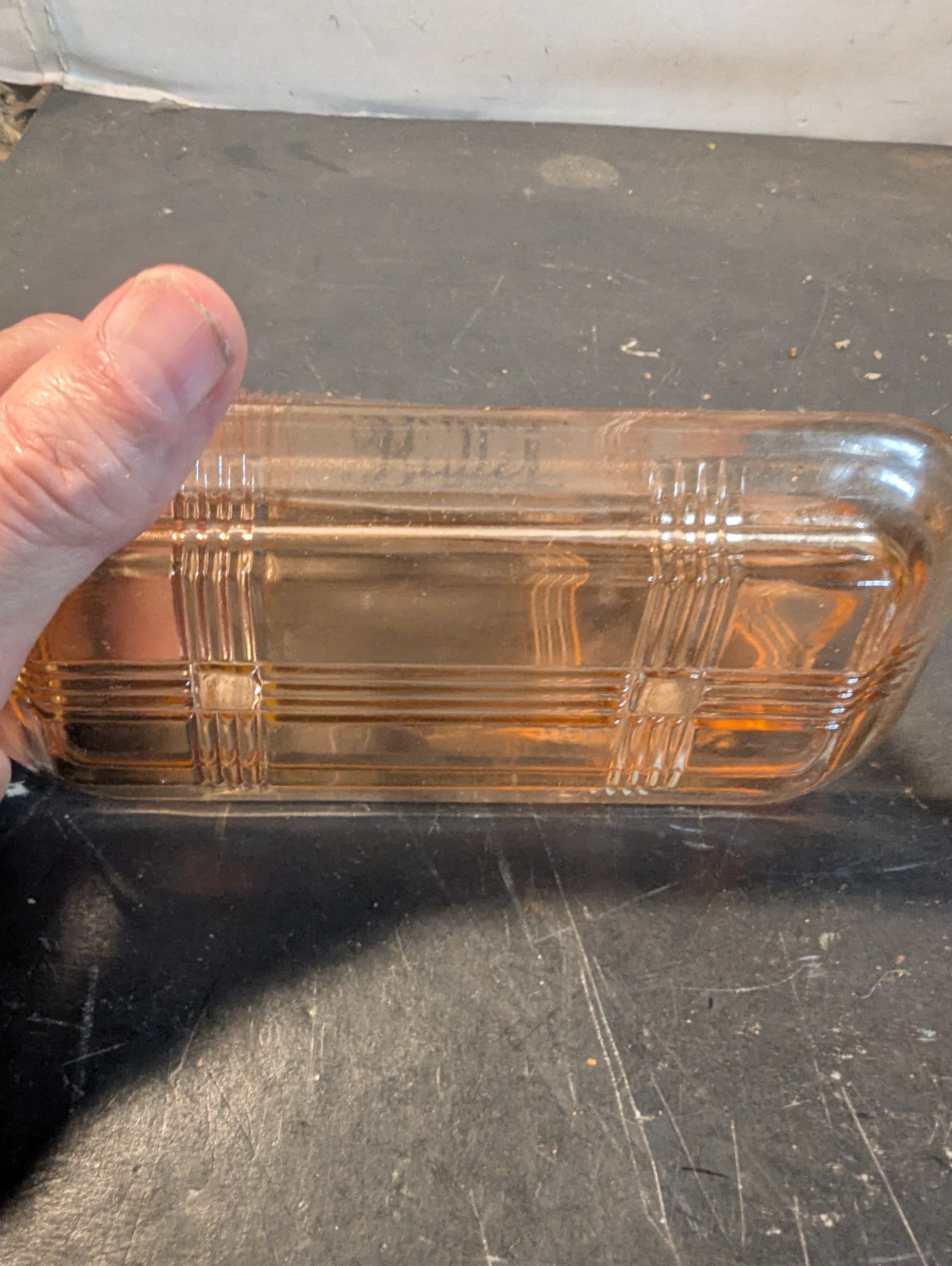 Pink glass rooster and a butter dish combo