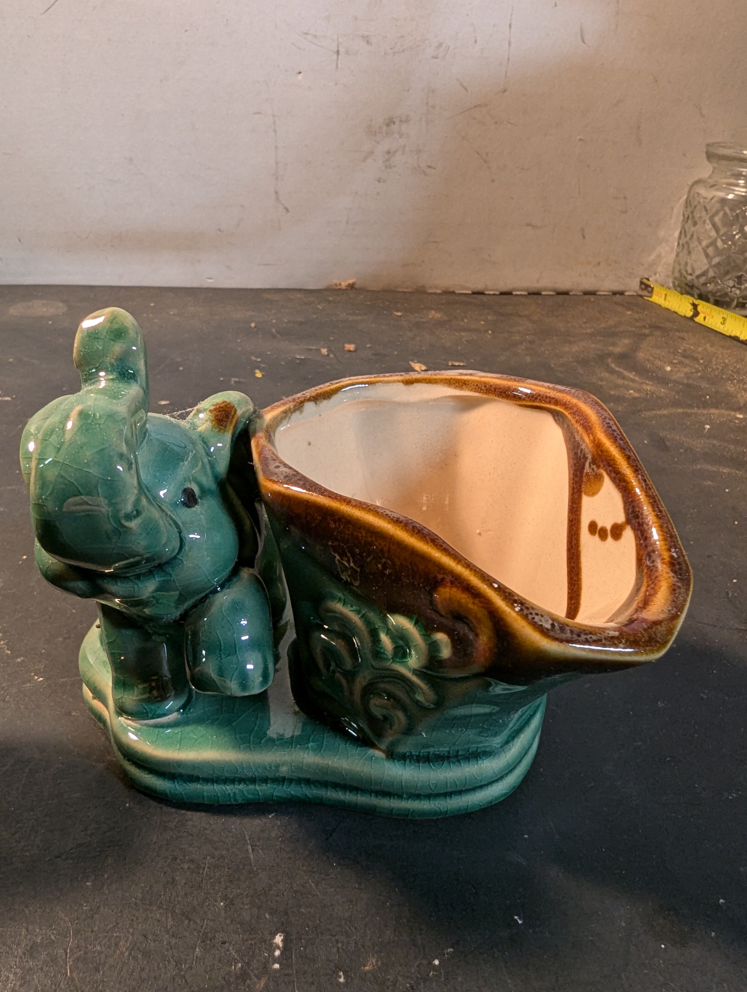 Vintage Ceramic Elephant Planter Set –