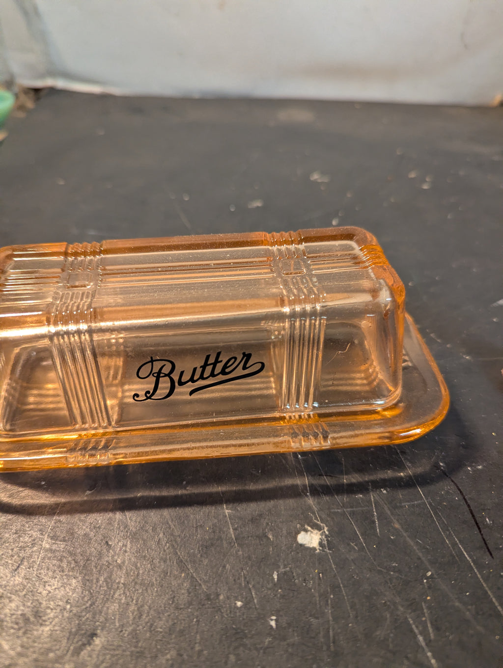 Pink glass rooster and a butter dish combo