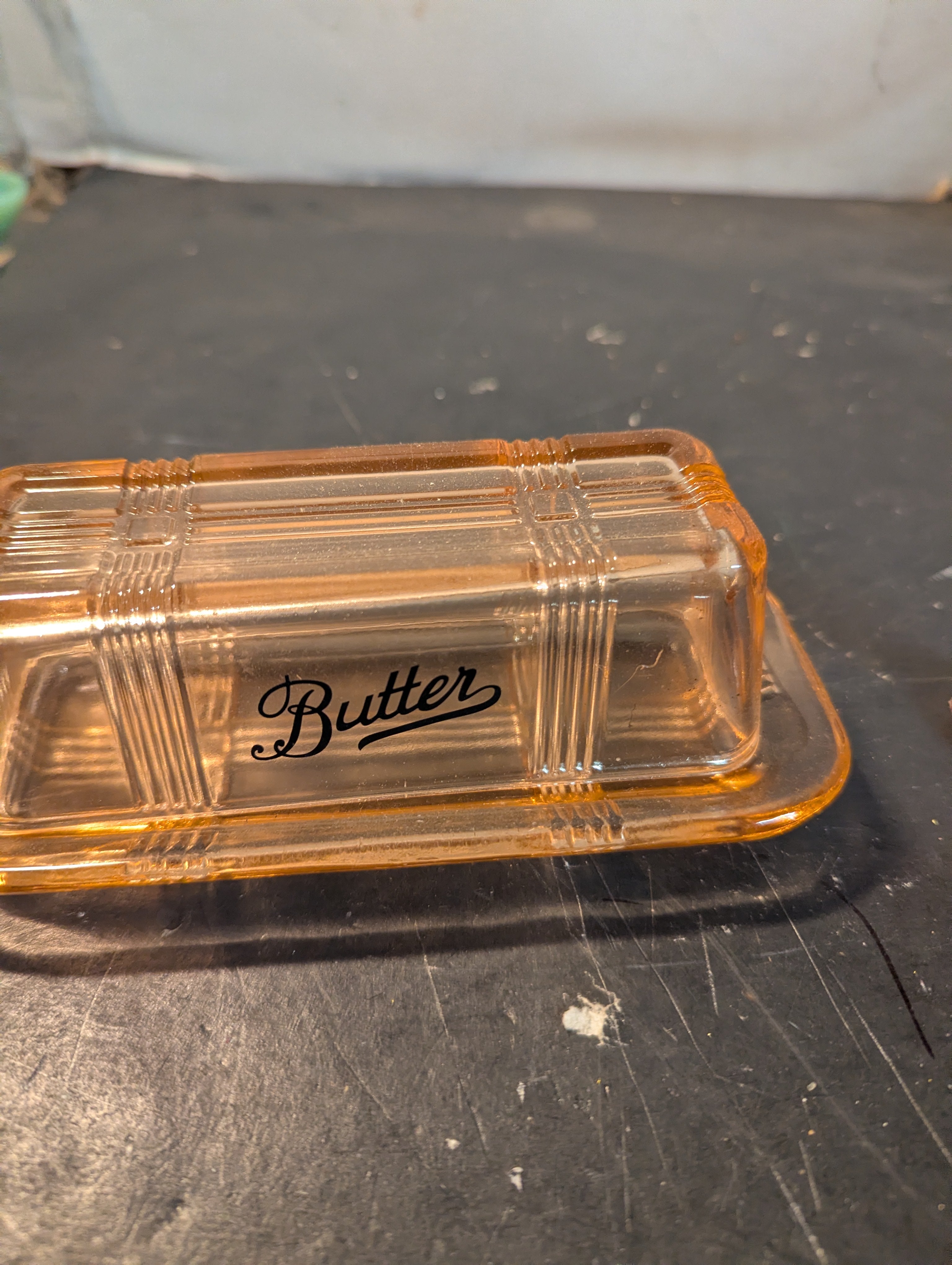 Pink glass rooster and a butter dish combo