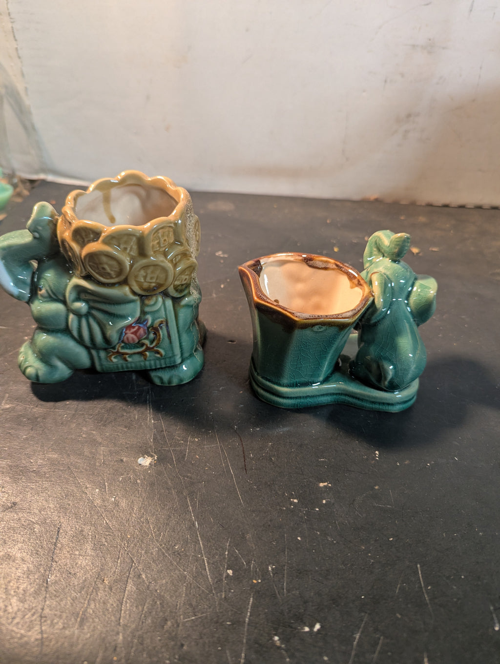 Vintage Ceramic Elephant Planter Set –