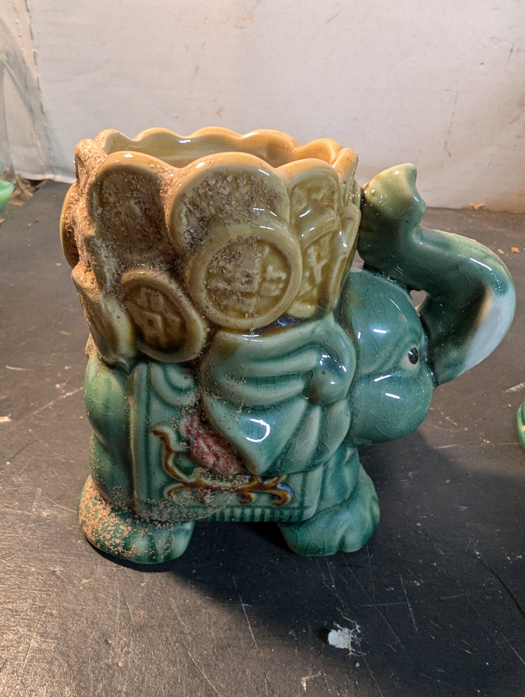 Vintage Ceramic Elephant Planter Set –