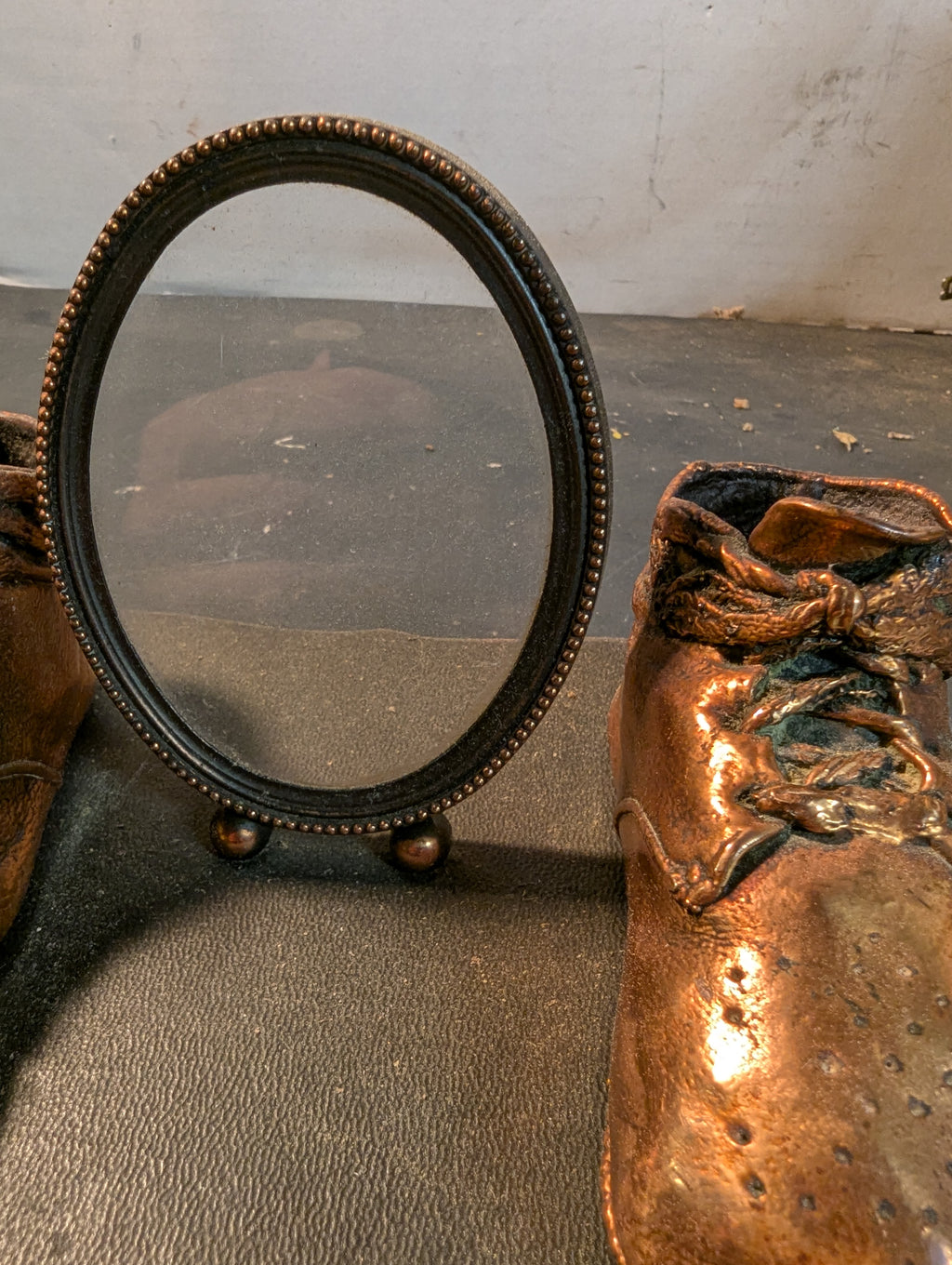 Vintage Copper Baby Shoes Picture Holder