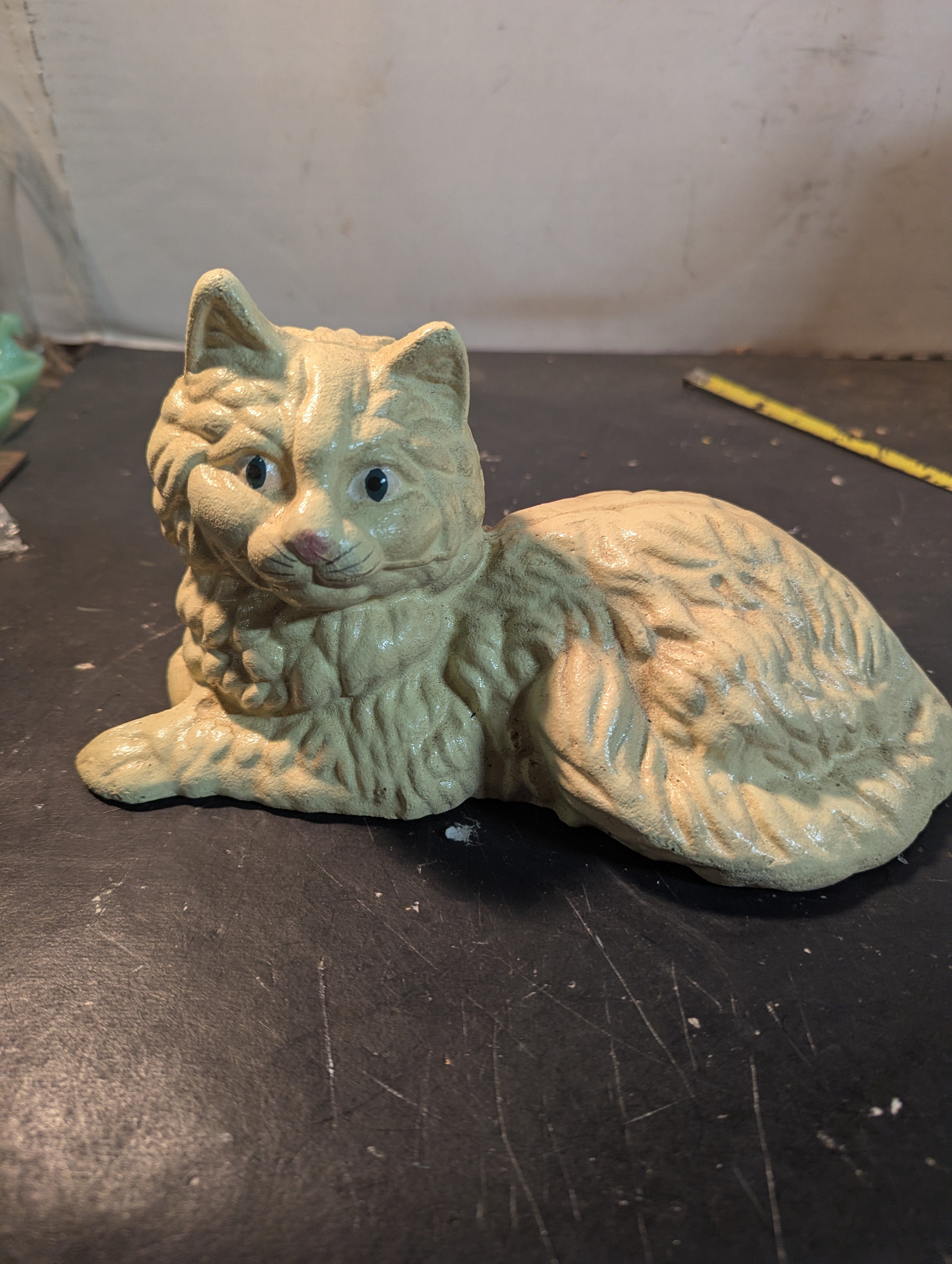 Solid Cast Iron White Cat Figurine