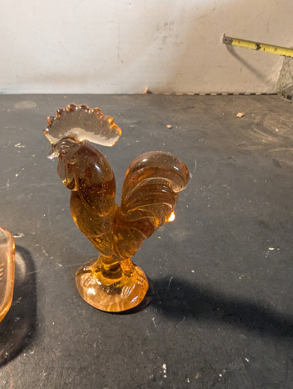 Pink glass rooster and a butter dish combo